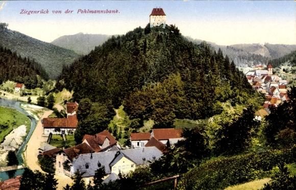 Postcard Ziegenrück am Schiefergebirge Thuringia, city panorama from the Pohlmannsbank, tower