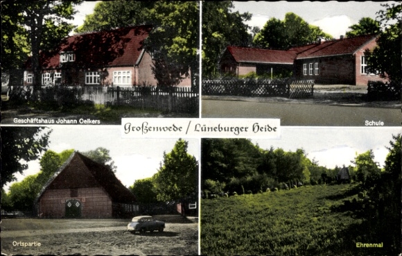 Ak Lüneburger Heide, Geschäftshaus Johann Oelkers, Schule, Ortspartie, Ehrenmal
