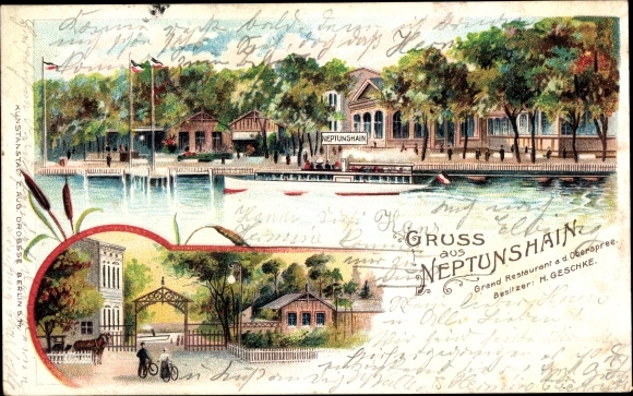 Chromo-Litho Berlin Treptow Niederschoeneweide, Grand Restaurant Neptunshain on the Oberspree