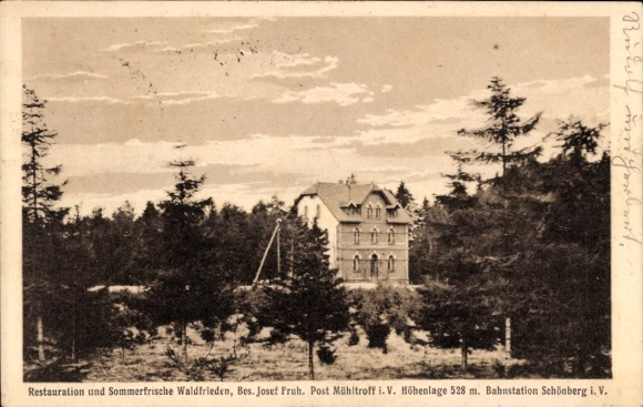 Ak Langenbach Mühltroff in Vogtland, restaurant en zomerresort Waldfrieden