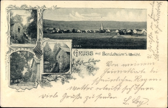 Ak Berolzheim an der Altmühl, Ortspanorama, Stoers Keller, Köchelkeller, Cramer Keller