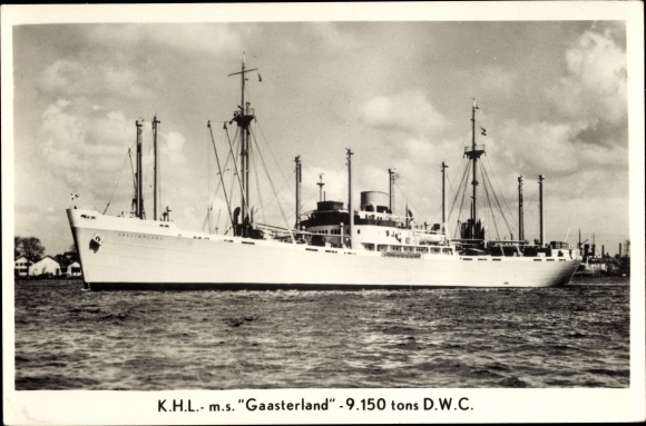 Ansichtkaart Koninklijke Hollandse Lloyd, MS Gaasterland, vrachtschip