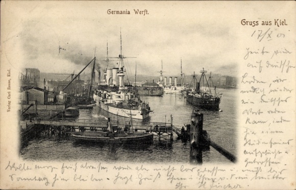 Postcard Kiel in Schleswig Holstein, view of the Germania shipyard