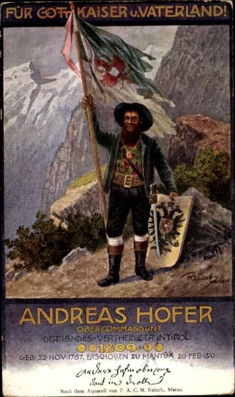 Artist Postcard Reisch, Andreas Hofer, Commander-in-Chief of the Defenders of the Tyrol 1809