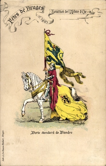 Künstler Ak Bruges Brügge Westflandern, Festes 1907, Tournoi d'Arbre d'Or, Porte etendard de Flandre