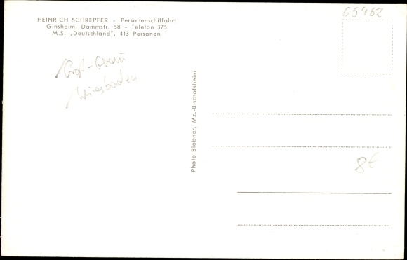 Postcard passenger ship MS Deutschland, passenger shipping H. Schrepfer, Ginsheim