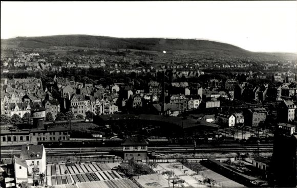 Foto Ak Fotograf Carl Bellingrodt, Deutsche Eisenbahn, Bahnhof, Vogelschau