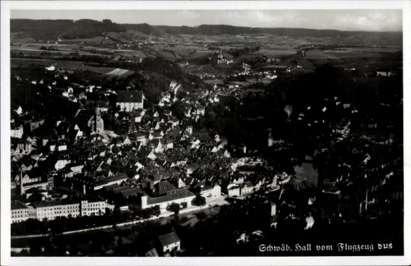 Postcard Schwäbisch Hall in Württemberg, aerial view, city, green landscape, buildings