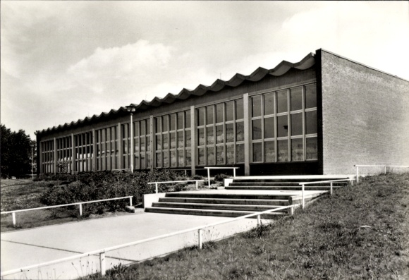 Postcard Wittenberge on the Elbe Prignitz, swimming pool, modern architecture, large windows, staircase