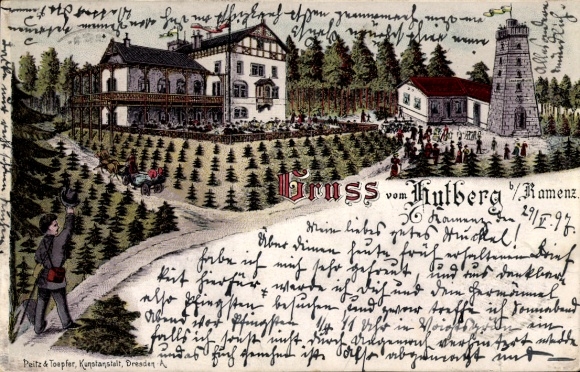 Litho Kamenz in Sachsen, Hutberg, Gastwirtschaft, Aussichtsturm