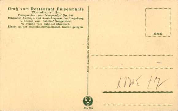 Postcard Ebersbach in Saxony, Restaurant Felsenmühle