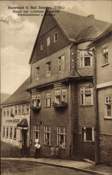 Ak Manebach Ilmenau in de wijk Ilm in Thüringen, hotel met prachtig uitzicht