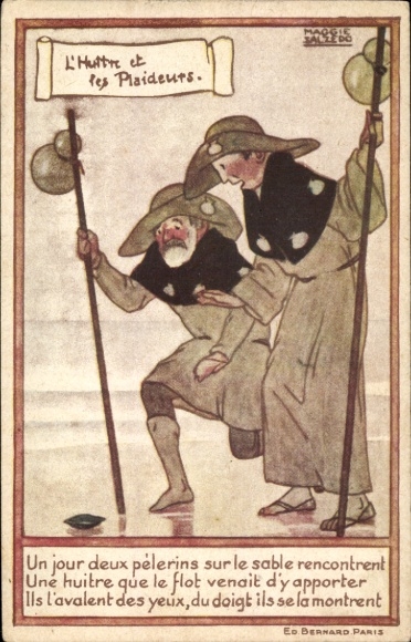 Artist Postcard Salzedo, Salcedo, Maggie, Two Pilgrims, Oyster, Advertisement Ricqles