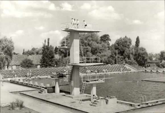 Postcard Forst in Niederlausitz, swimming pool, diving tower