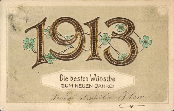 Embossed PC Happy New Year, year 1913, clover