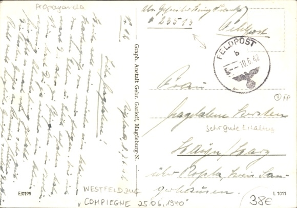 Postcard Armistice in Compiegne 25 June 1940, Western Front, Wehrmacht, Luftwaffe, Panzer