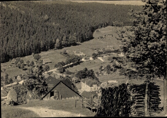 Ak Steindöbra Sachsenberg Georgenthal Klingenthal in het Vogtland, berglandschap, bos, huizen, met...