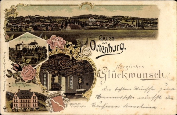 Chromo-Litho Ortenburg Lower Bavaria, castle, confirmation center, interior of the castle chapel