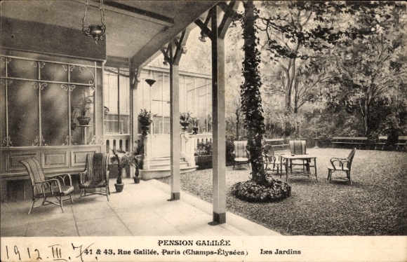 Ansichtkaart Parijs VIII Élysée, Rue Galilee, Pension Galilee, tuin
