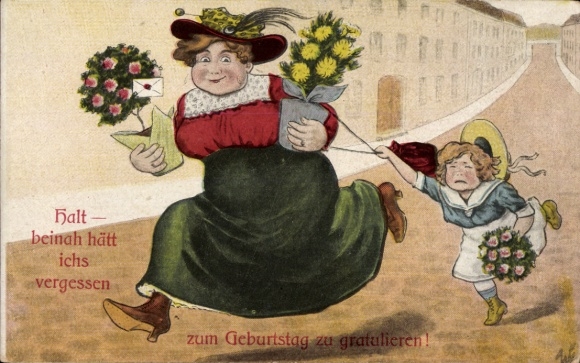 Artist Postcard Scheuermann, Willi, Happy Birthday, Woman and Girl, Flowerpots