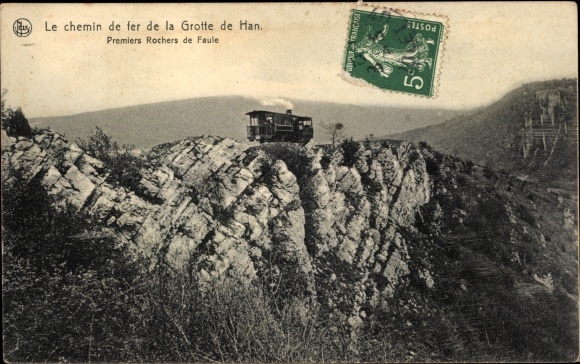 Postcard Han sur Lesse Wallonia Namur, Le chemin de fer de la Grotte, Premiers Rochers de Faule