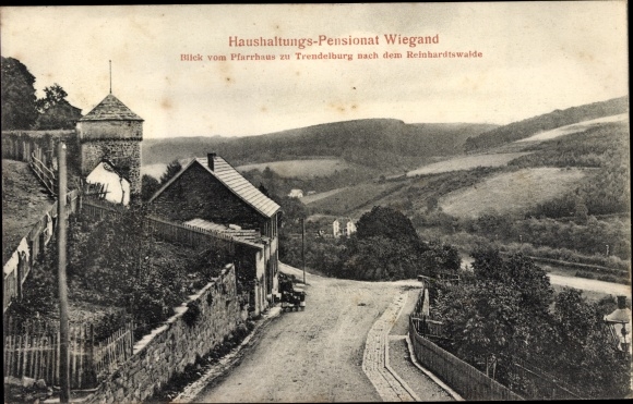 Postcard Trendelburg in northern Hesse, household pension Wiegand, vicarage, Reinhardtswald