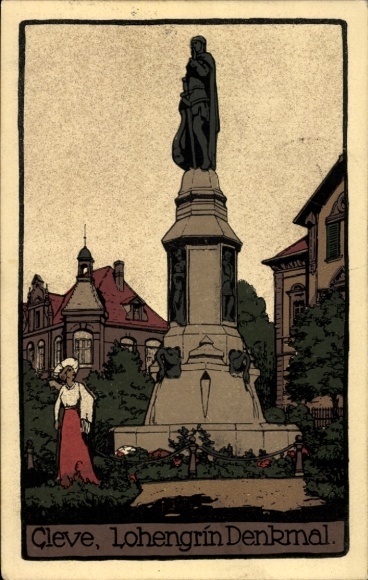 Steindruck Ak Bad Cleve Kleve am Niederrhein, Lohengrin-Denkmal