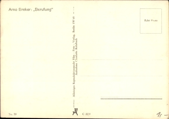 Postcard Plastic Vocation, Arno Breker, Male Nude
