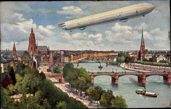 Artist Postcard Frankfurt am Main, International Aviation Exhibition, Zeppelin