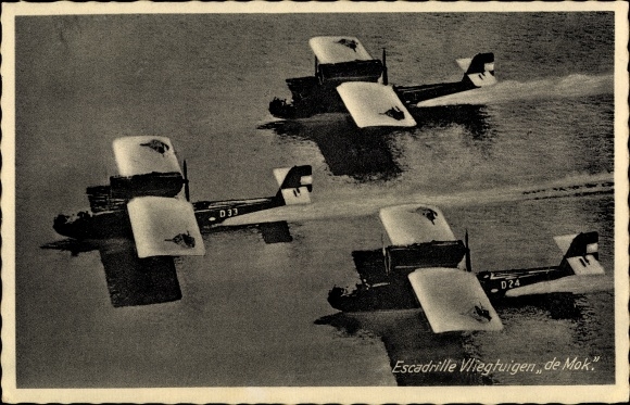Postcard Texel North Holland Netherlands, Escadrille Vliegentuigen de Mok, Dutch military aircraft