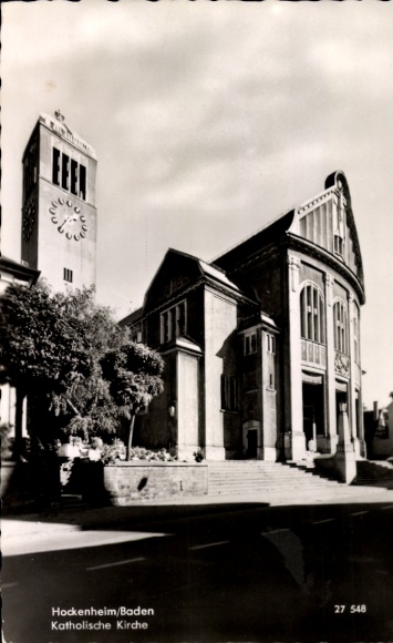 Postcard Hockenheim in Baden, Catholic Church