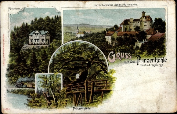 PC Hartenstein in the Erzgebirge of Saxony, Prince&#39;s Cave, Schönburg&#39;sches Schloss, forester&#39;s lodge