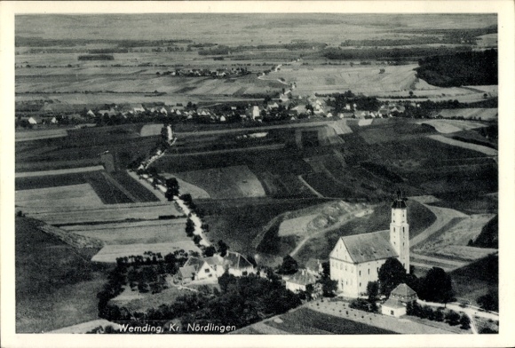 Postcard Wemding in Swabia, aerial photograph