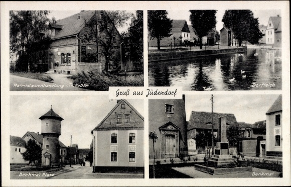 Ak Jüdendorf Steigra, watertoren, monumentenplein, monument, dorpsvijver, Kaßler-winkel