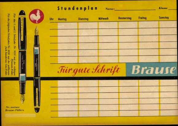 Timetable Brause cartridge filler, for good writing, world map around 1960