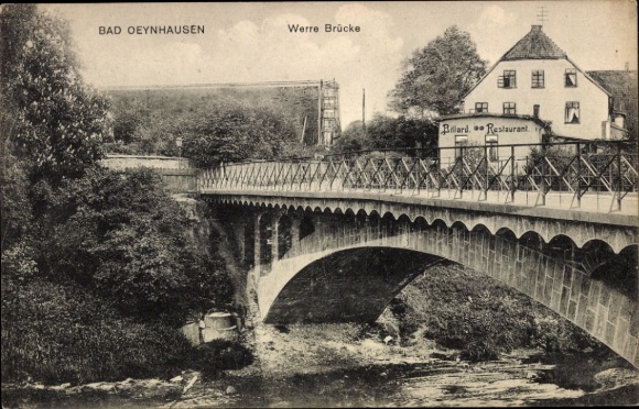 Ak Bad Oeynhausen in Westfalen,  Werre Brücke, Restaurant, Fluss, Brücke