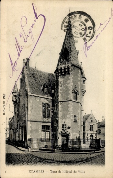 Ak Étampes Essonne, Tour de l'Hôtel de Ville,  schwarz-weiß, 