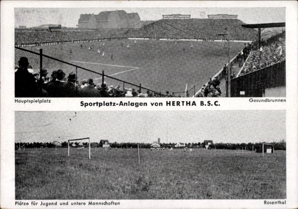 Postcard Berlin Wedding Gesundbrunnen, Hertha BSC, sports facilities, main playground, football
