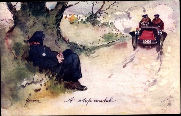 Artist PC Thackeray, lance, car, a stopwatch, policeman, ways of engines