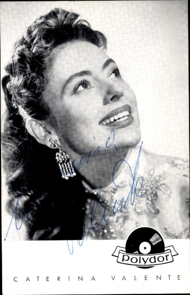 Postcard actress and singer Caterina Valente, Polydor records, portrait, autograph