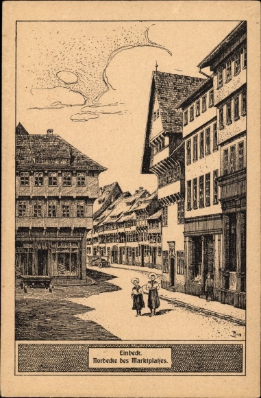 Artist Postcard Einbeck in Lower Saxony, northern corner of the market square