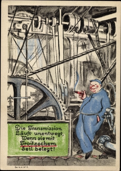 Artist Postcard Lüdke, E., Berlin Tempelhof, rope and cable works F. Troitzsch, transmission