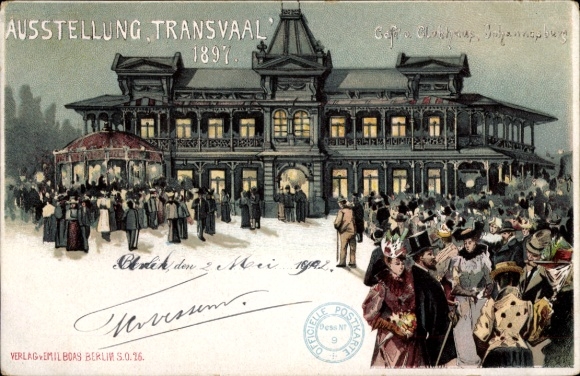 Litho Berlin, Transvaal Ausstellung 1897, Cafe und Clubhaus Johannesburg, Besucher