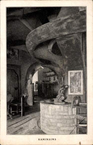 Ak Bad Harzburg am Harz, Innenansicht eines Kaminbereichs, einzigartige Architektur, Skulpturen, 