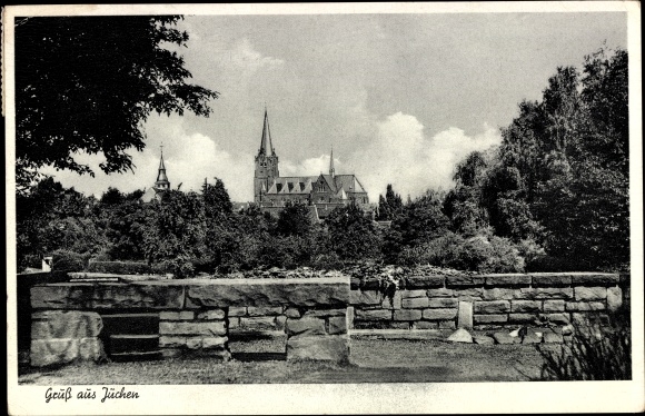 Postcard Jüchen North Rhine Westphalia, partial view, church
