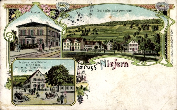 Chromo-Litho Niefern in Baden, train station, station suburb, restaurant at the train station, owner: Mrs. Seitz