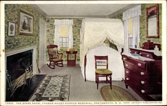 Ak Portsmouth New Hampshire USA, Thomas Bailey Aldrich Memorial, de logeerkamer