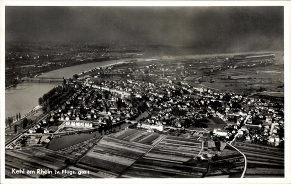 Postcard Kehl am Rhein, aerial photograph