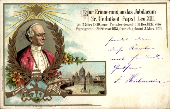 Chromo-Litho Pope Leo XIII, Vincenzo Gioacchino Pecci, Vatican, anniversary