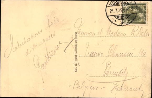 Postcard Luxembourg, Gare centrale, view of the train station, street side, tram